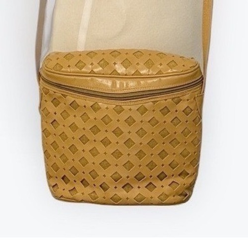 Neiman Marcus Collection Tan Leather Laser Cut Crossbody Bag Made in Italy